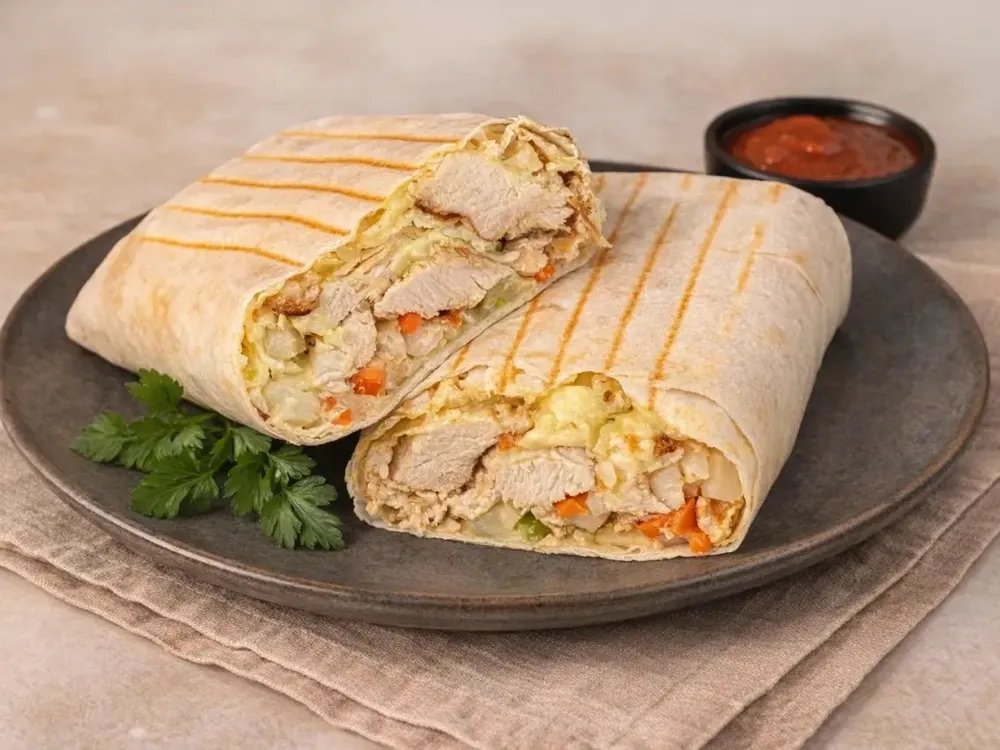 Шаурма с шашлыком из курицы в тонком лаваше
